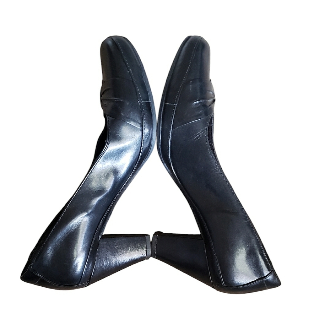 Clarks Artisan Shoes Womens Black 8.5 Pump Block Leather Heels Casual Office - Picture 6 of 10